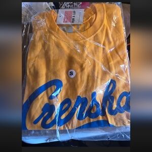 Yellow Men's Shirt with Blue Print